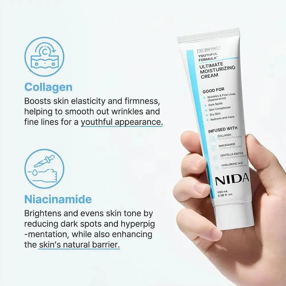 100ml Korea NIDA Moisturizing Ultimate Cream Collagen Youthful Repair Damage Skin Strengthen Barrier Daily Facial Skin Care Isra
