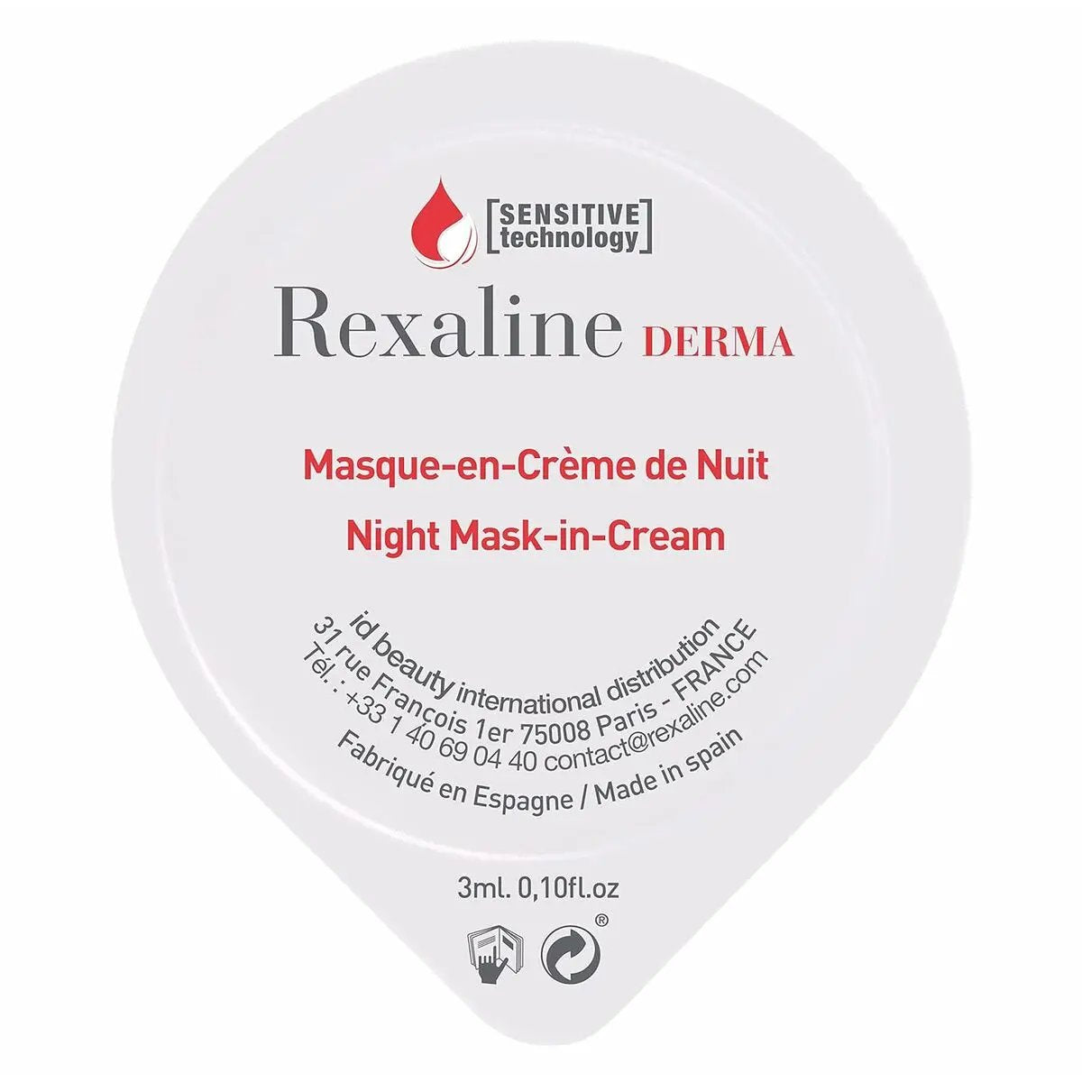 Moisturising Overnight Mask Rexaline Derma 3 ml x 6 Sensitive skin Rexaline