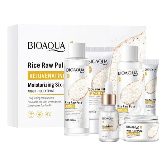 White Rice Raw Pulp Skin Care Six-piece Set Soothing Oil Control Firming Moisturizing Fade Fine Lines Serum Face Care Set Isra