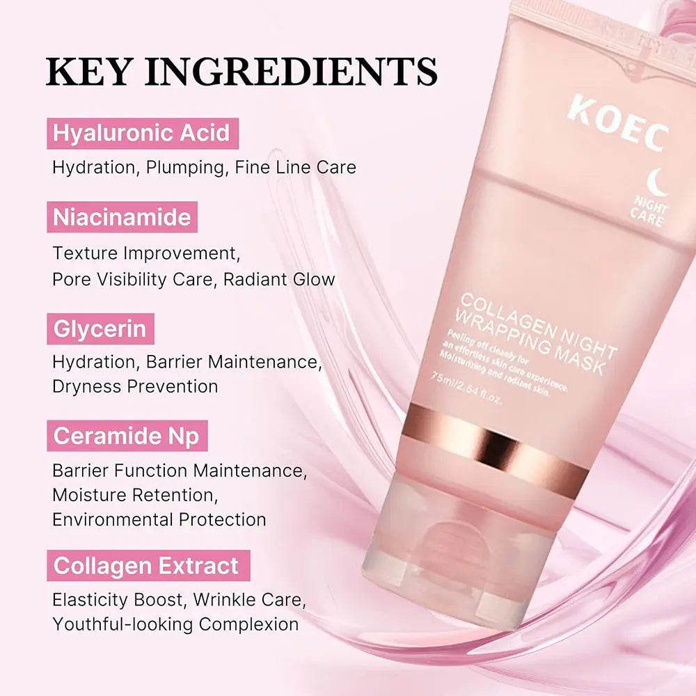 Collagen Overnight Wrapping Peel Off Facial Mask, Korean Collagen Night Wrapping Mask Deeply Hydrates Night Care Mask Cream 75ml Isra