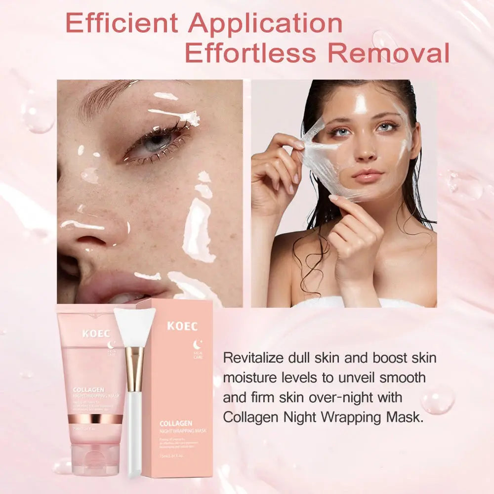 Collagen Overnight Wrapping Peel Off Facial Mask, Korean Collagen Night Wrapping Mask Deeply Hydrates Night Care Mask Cream 75ml Isra