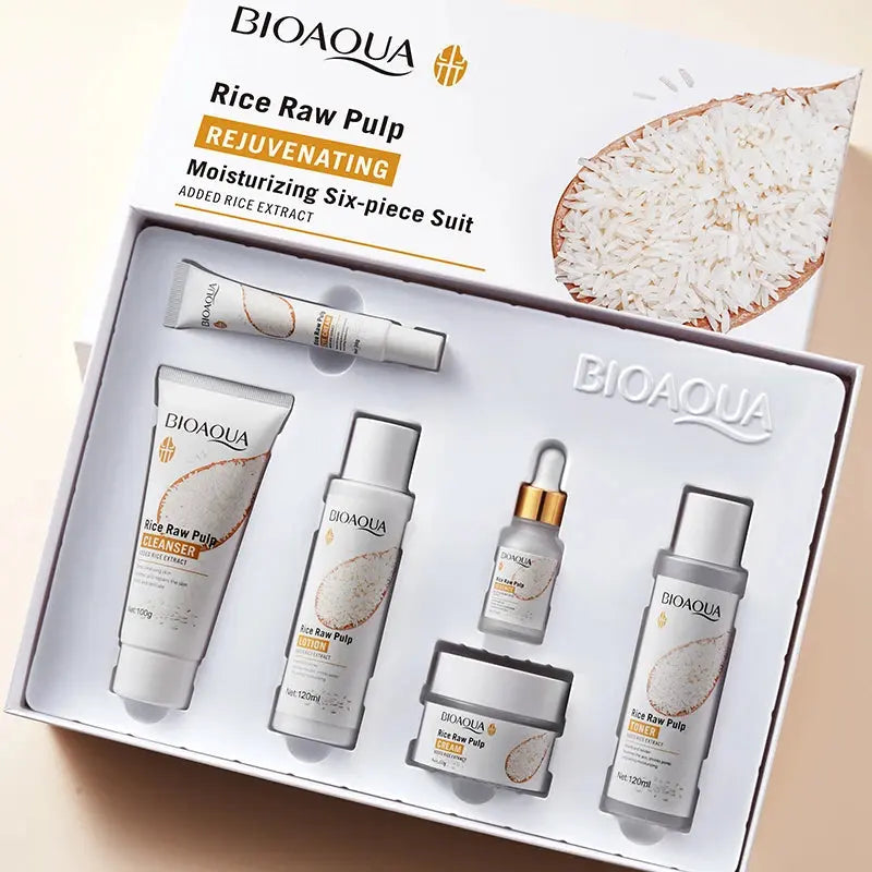 White Rice Raw Pulp Skin Care Six-piece Set Soothing Oil Control Firming Moisturizing Fade Fine Lines Serum Face Care Set Isra